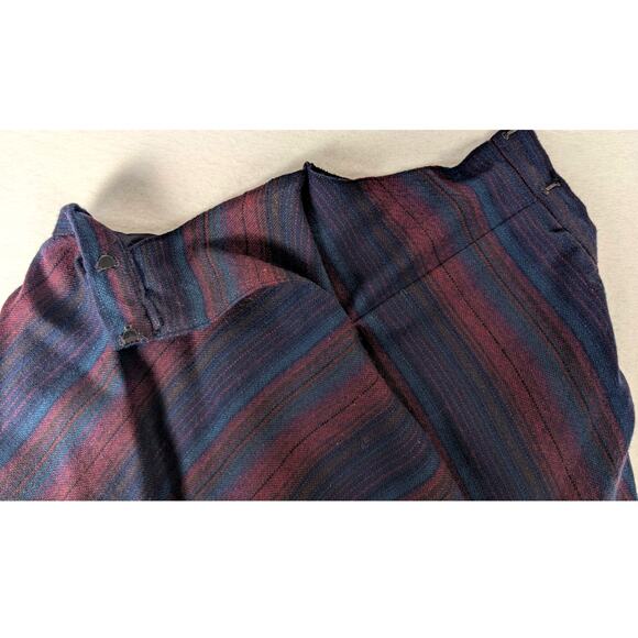 Vintage Espresso Striped Purple Blue Teal Skirt 100% Wool Union Made Size 12 - Picture 5 of 6